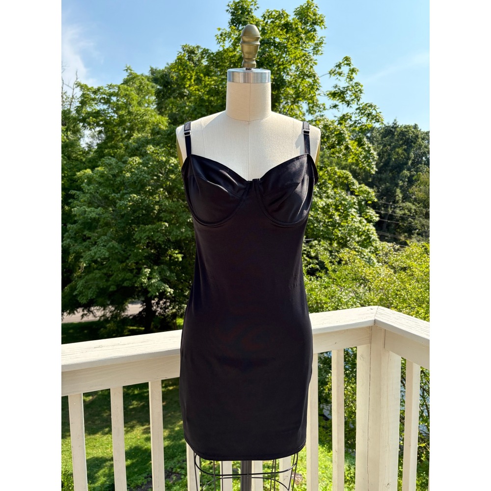 Vintage Ganz Body Slimmers Slip Dress 38B Black Underwire Shapewear 90s Y2K